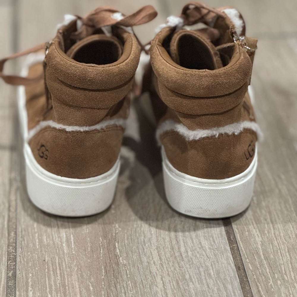 UGG Olli Hertitage Shoes Womens Size 5.5 Chestnut Suede Shearling High Top Boots - Picture 5 of 7